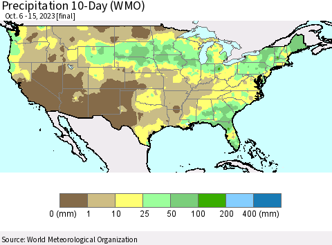 United States Precipitation 10-Day (WMO) Thematic Map For 10/6/2023 - 10/15/2023