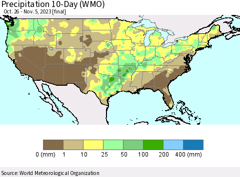 United States Precipitation 10-Day (WMO) Thematic Map For 10/26/2023 - 11/5/2023
