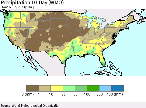 United States Precipitation 10-Day (WMO) Thematic Map For 11/6/2023 - 11/15/2023