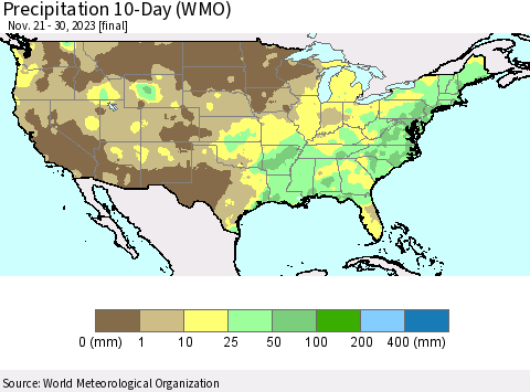 United States Precipitation 10-Day (WMO) Thematic Map For 11/21/2023 - 11/30/2023