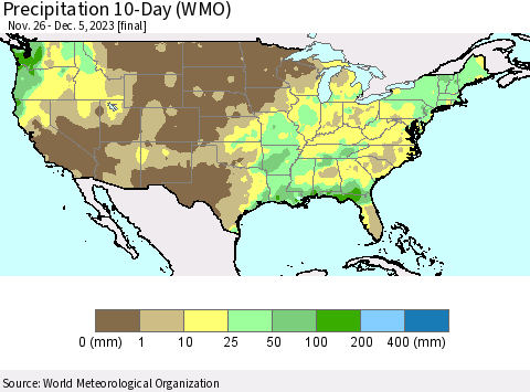 United States Precipitation 10-Day (WMO) Thematic Map For 11/26/2023 - 12/5/2023