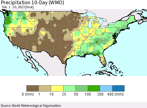 United States Precipitation 10-Day (WMO) Thematic Map For 12/1/2023 - 12/10/2023