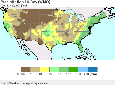 United States Precipitation 10-Day (WMO) Thematic Map For 12/11/2023 - 12/20/2023