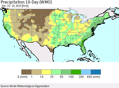 United States Precipitation 10-Day (WMO) Thematic Map For 12/16/2023 - 12/25/2023
