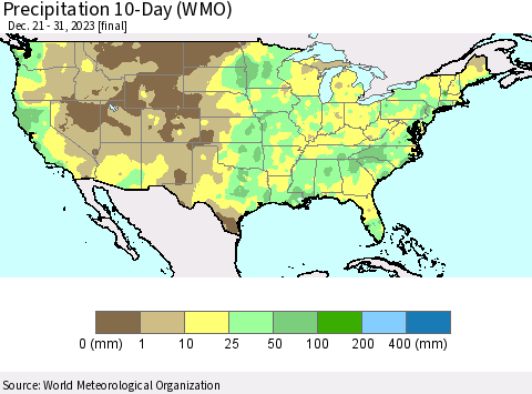 United States Precipitation 10-Day (WMO) Thematic Map For 12/21/2023 - 12/31/2023