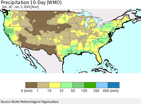 United States Precipitation 10-Day (WMO) Thematic Map For 12/26/2023 - 1/5/2024