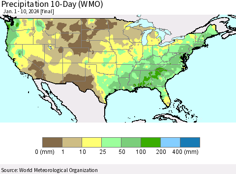 United States Precipitation 10-Day (WMO) Thematic Map For 1/1/2024 - 1/10/2024