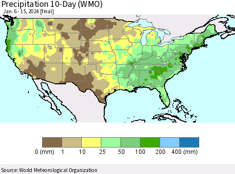 United States Precipitation 10-Day (WMO) Thematic Map For 1/6/2024 - 1/15/2024