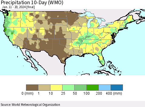 United States Precipitation 10-Day (WMO) Thematic Map For 1/11/2024 - 1/20/2024