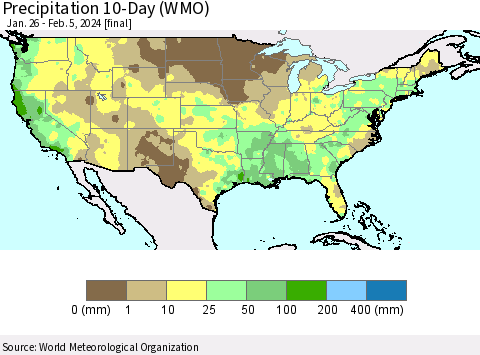 United States Precipitation 10-Day (WMO) Thematic Map For 1/26/2024 - 2/5/2024