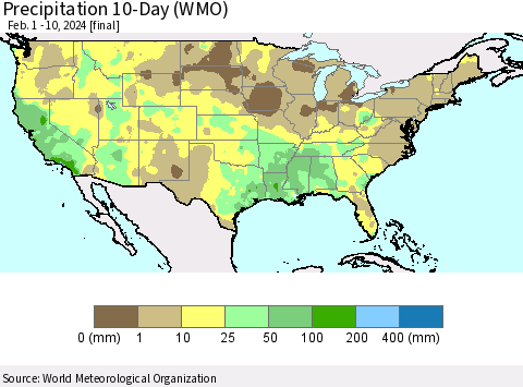 United States Precipitation 10-Day (WMO) Thematic Map For 2/1/2024 - 2/10/2024