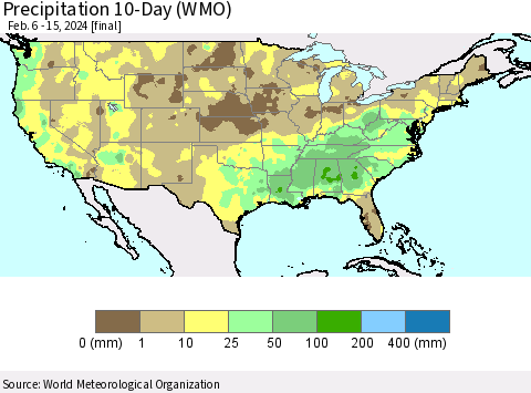 United States Precipitation 10-Day (WMO) Thematic Map For 2/6/2024 - 2/15/2024