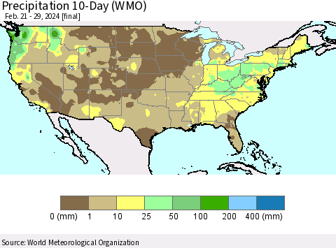 United States Precipitation 10-Day (WMO) Thematic Map For 2/21/2024 - 2/29/2024