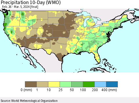 United States Precipitation 10-Day (WMO) Thematic Map For 2/26/2024 - 3/5/2024