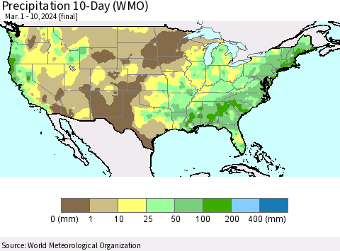 United States Precipitation 10-Day (WMO) Thematic Map For 3/1/2024 - 3/10/2024