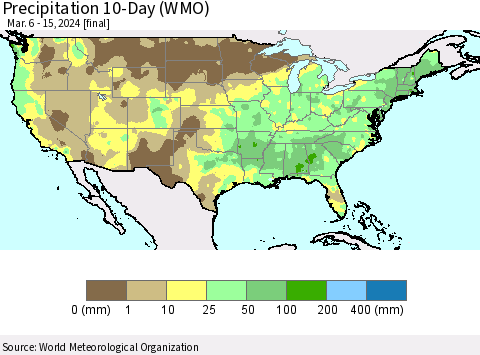 United States Precipitation 10-Day (WMO) Thematic Map For 3/6/2024 - 3/15/2024