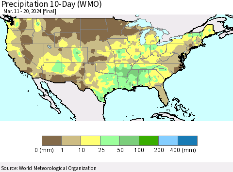 United States Precipitation 10-Day (WMO) Thematic Map For 3/11/2024 - 3/20/2024