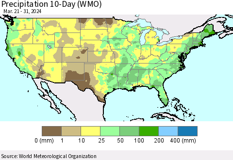 United States Precipitation 10-Day (WMO) Thematic Map For 3/21/2024 - 3/31/2024