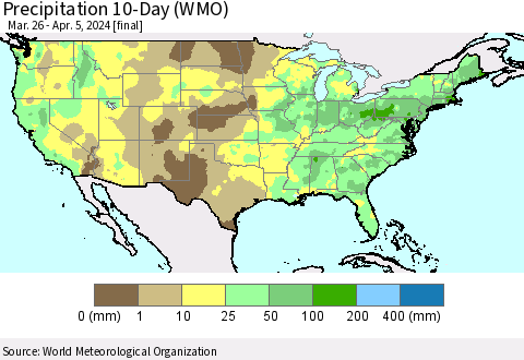 United States Precipitation 10-Day (WMO) Thematic Map For 3/26/2024 - 4/5/2024