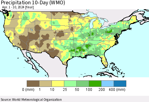 United States Precipitation 10-Day (WMO) Thematic Map For 4/1/2024 - 4/10/2024