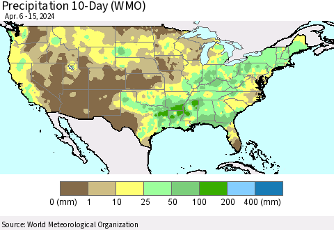 United States Precipitation 10-Day (WMO) Thematic Map For 4/6/2024 - 4/15/2024