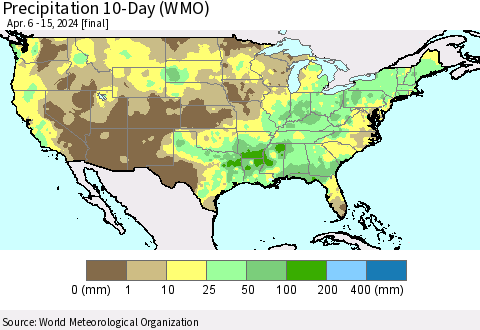 United States Precipitation 10-Day (WMO) Thematic Map For 4/6/2024 - 4/15/2024