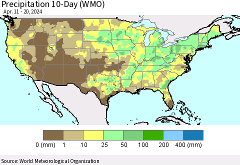United States Precipitation 10-Day (WMO) Thematic Map For 4/11/2024 - 4/20/2024