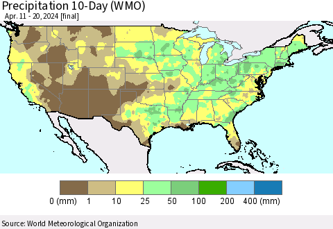 United States Precipitation 10-Day (WMO) Thematic Map For 4/11/2024 - 4/20/2024