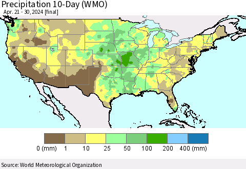 United States Precipitation 10-Day (WMO) Thematic Map For 4/21/2024 - 4/30/2024