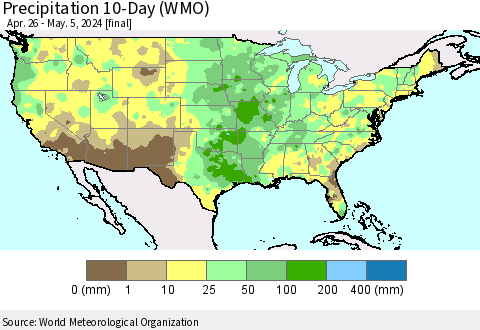 United States Precipitation 10-Day (WMO) Thematic Map For 4/26/2024 - 5/5/2024