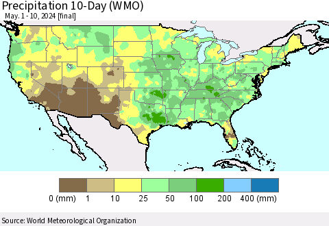 United States Precipitation 10-Day (WMO) Thematic Map For 5/1/2024 - 5/10/2024