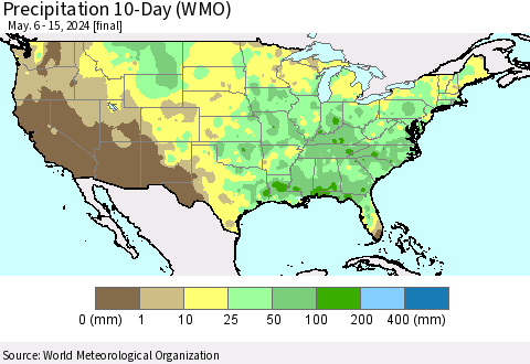 United States Precipitation 10-Day (WMO) Thematic Map For 5/6/2024 - 5/15/2024
