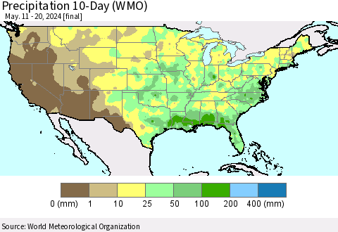 United States Precipitation 10-Day (WMO) Thematic Map For 5/11/2024 - 5/20/2024