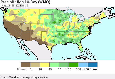 United States Precipitation 10-Day (WMO) Thematic Map For 5/16/2024 - 5/25/2024