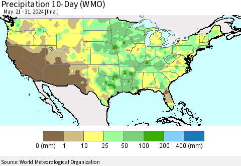 United States Precipitation 10-Day (WMO) Thematic Map For 5/21/2024 - 5/31/2024
