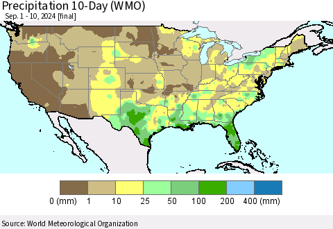 United States Precipitation 10-Day (WMO) Thematic Map For 9/1/2024 - 9/10/2024