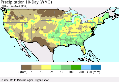 United States Precipitation 10-Day (WMO) Thematic Map For 3/1/2025 - 3/10/2025
