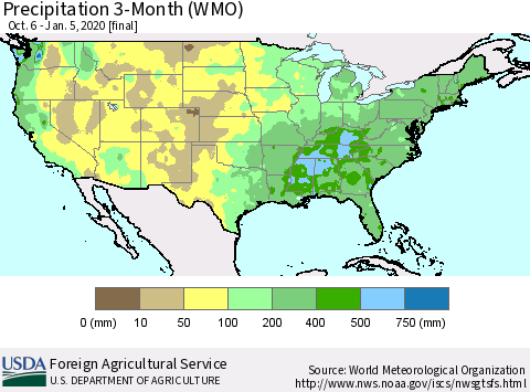 United States Precipitation 3-Month (WMO) Thematic Map For 10/6/2019 - 1/5/2020