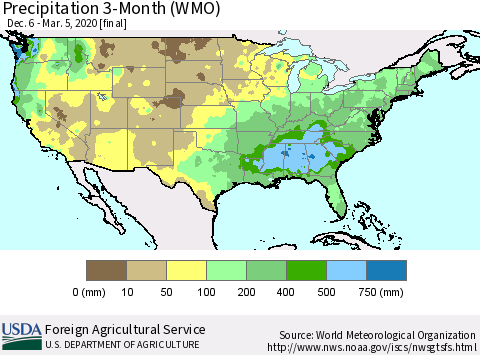 United States Precipitation 3-Month (WMO) Thematic Map For 12/6/2019 - 3/5/2020