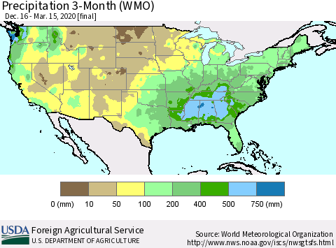 United States Precipitation 3-Month (WMO) Thematic Map For 12/16/2019 - 3/15/2020