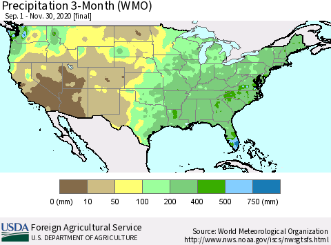 United States Precipitation 3-Month (WMO) Thematic Map For 9/1/2020 - 11/30/2020