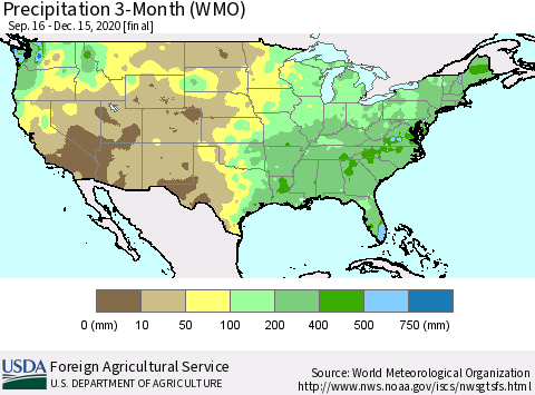 United States Precipitation 3-Month (WMO) Thematic Map For 9/16/2020 - 12/15/2020