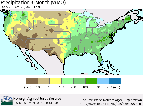 United States Precipitation 3-Month (WMO) Thematic Map For 9/21/2020 - 12/20/2020