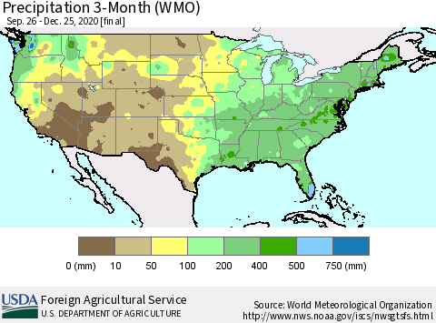 United States Precipitation 3-Month (WMO) Thematic Map For 9/26/2020 - 12/25/2020
