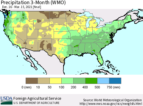 United States Precipitation 3-Month (WMO) Thematic Map For 12/16/2020 - 3/15/2021