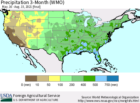 United States Precipitation 3-Month (WMO) Thematic Map For 5/16/2021 - 8/15/2021