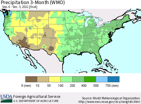 United States Precipitation 3-Month (WMO) Thematic Map For 9/6/2021 - 12/5/2021