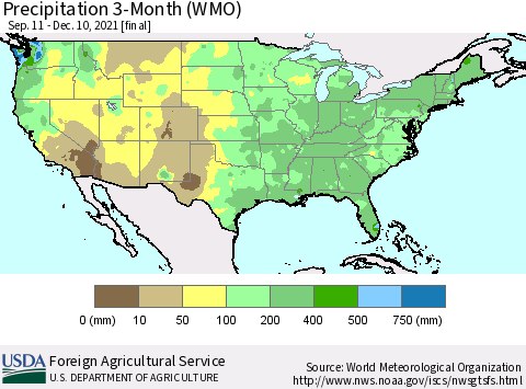United States Precipitation 3-Month (WMO) Thematic Map For 9/11/2021 - 12/10/2021
