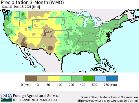 United States Precipitation 3-Month (WMO) Thematic Map For 9/16/2021 - 12/15/2021