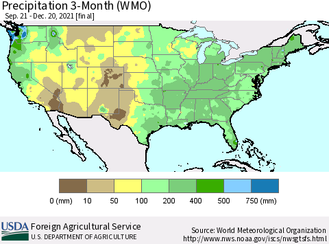 United States Precipitation 3-Month (WMO) Thematic Map For 9/21/2021 - 12/20/2021